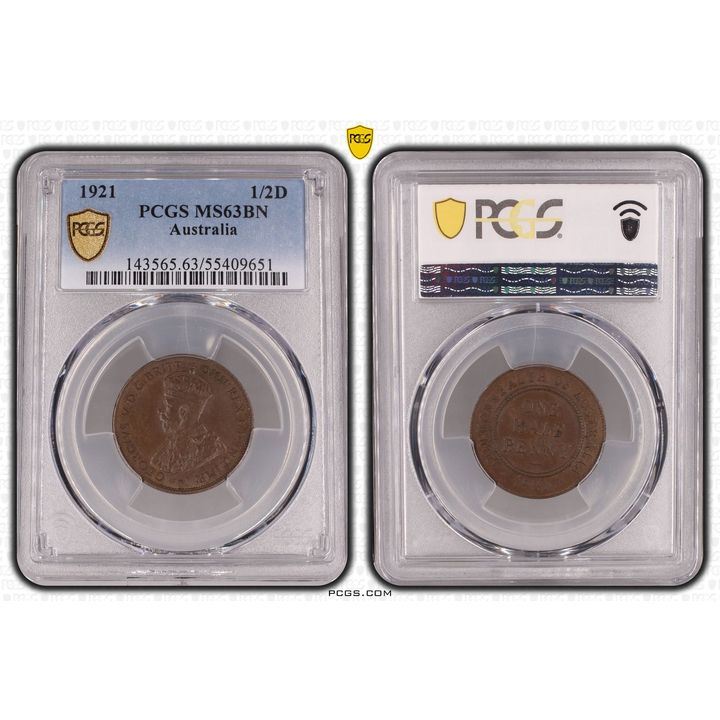 George V, Half Penny, 1921, PCGS MS63BN