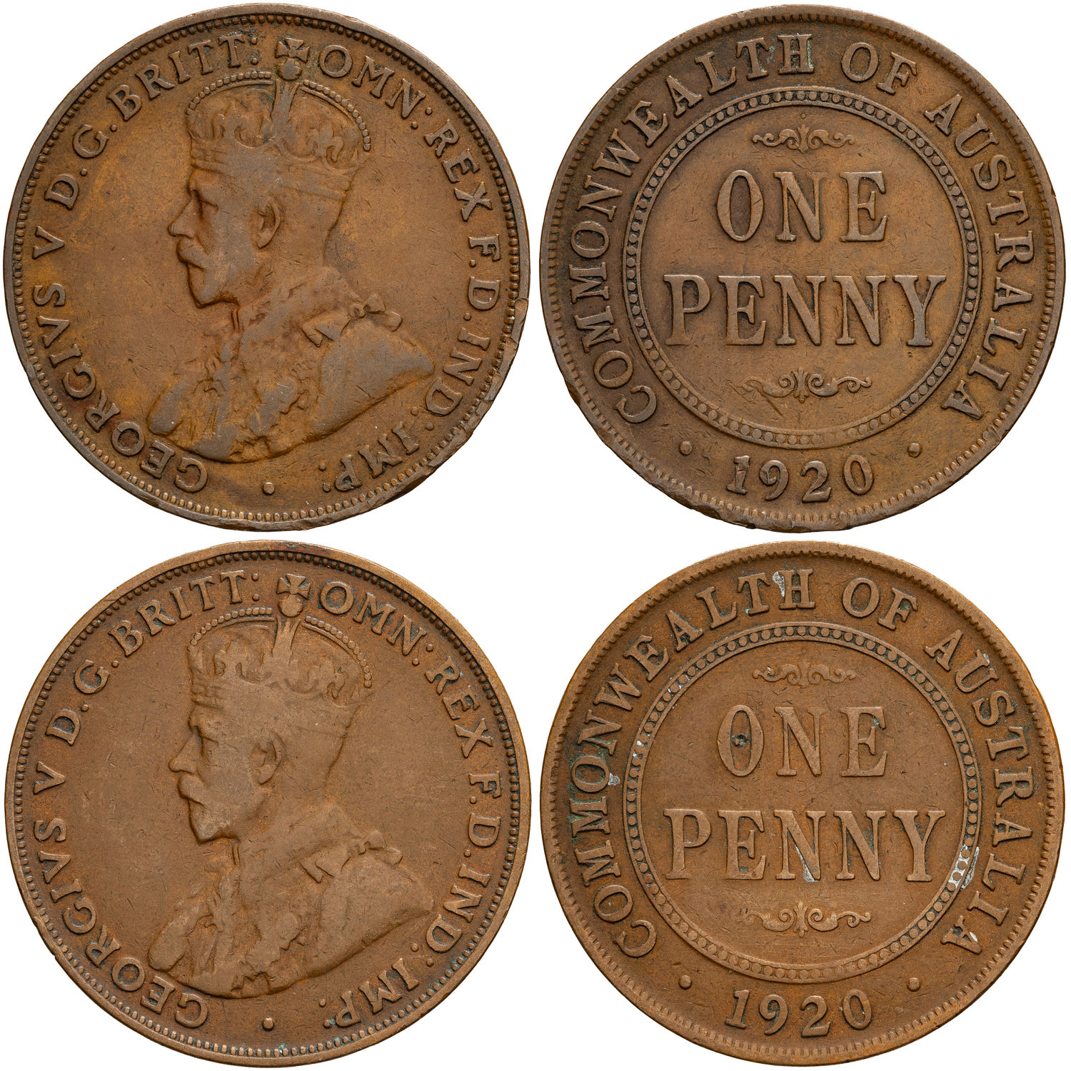 George V, Penny, 1920, aF - F