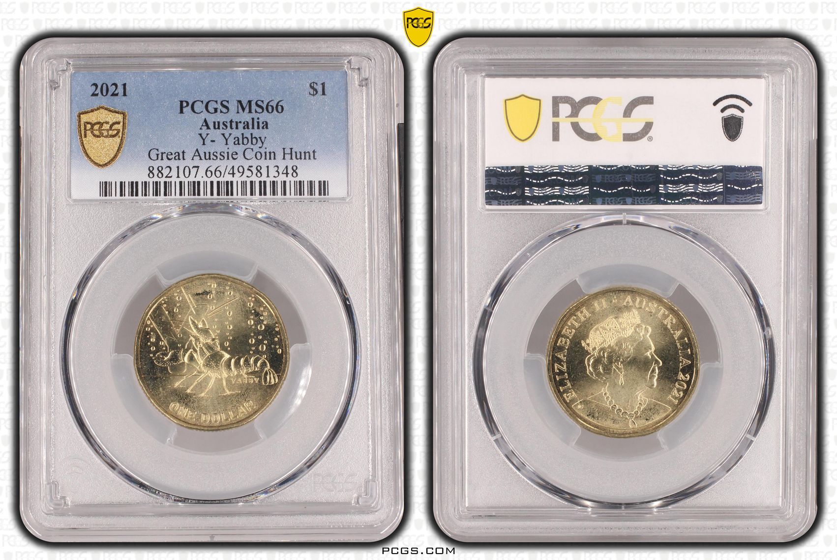 476 · Elizabeth II, Y- Yabby Great Aussie Coin Hunt , One Dollar, 2021, PCGS MS66