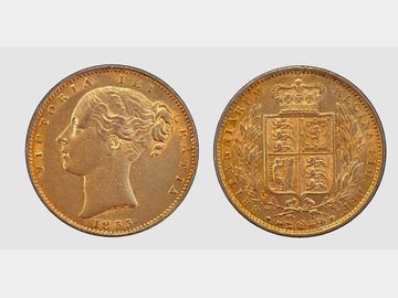 1855 VICTORIA YOUNG HEAD LONDON MINT SHIELD GOLD SOVEREIGN