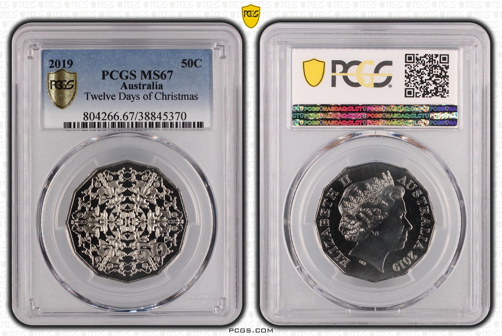 Twelve Days of Christmas, Fifty Cent, 2019, PCGS MS67