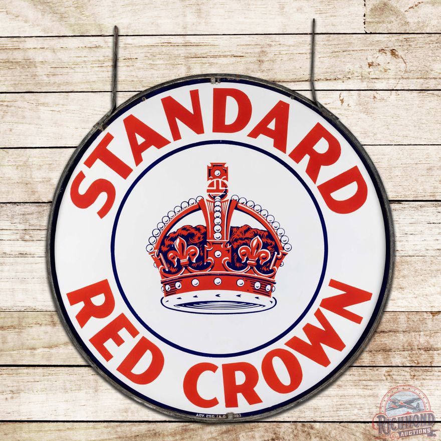 Amazing Standard Red Crown Gasoline 42" Double Sided Porcelain Logo Sign w/ Ring