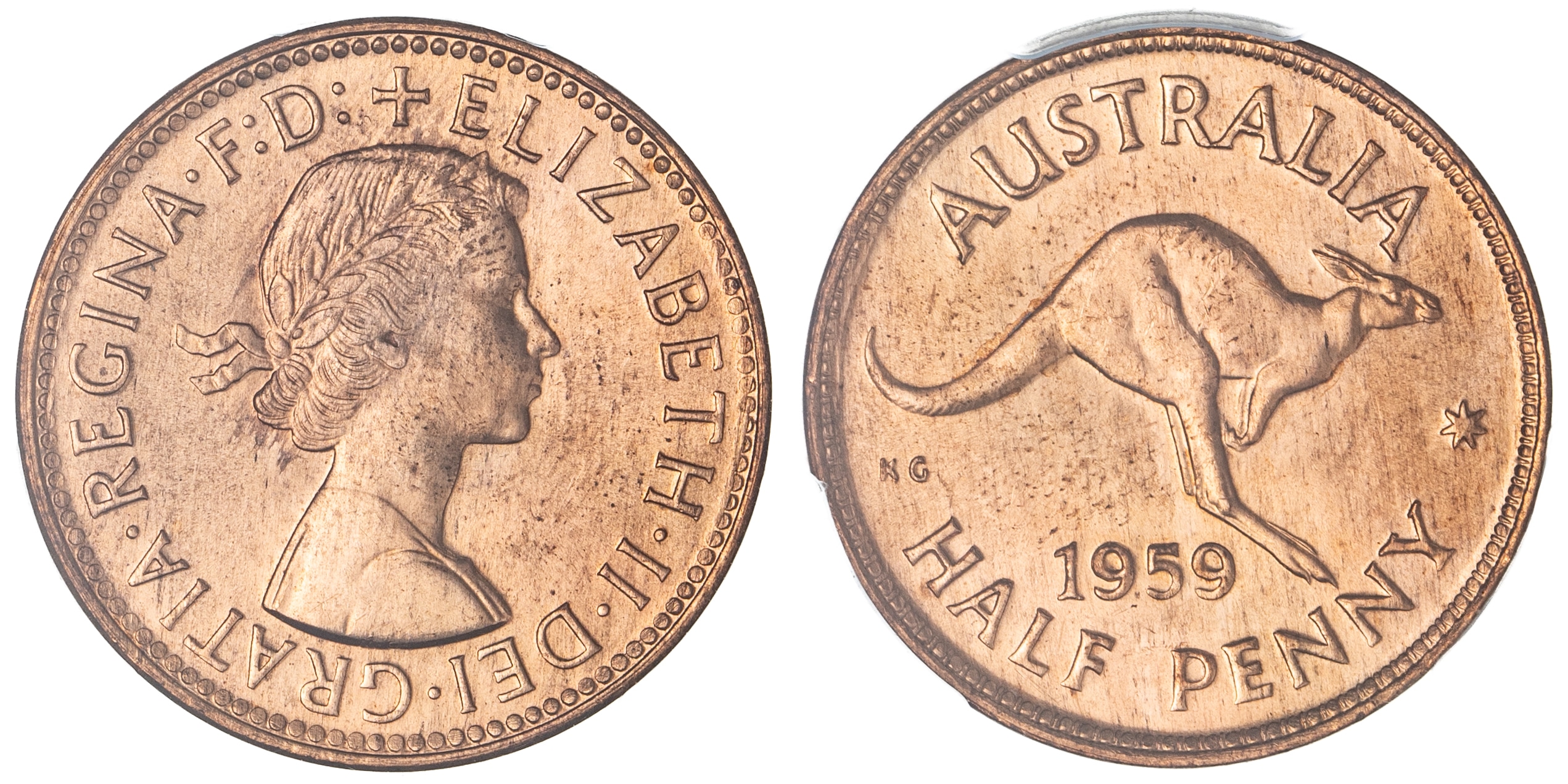 Elizabeth II, Halfpenny, 1959, PCGS MS65RD