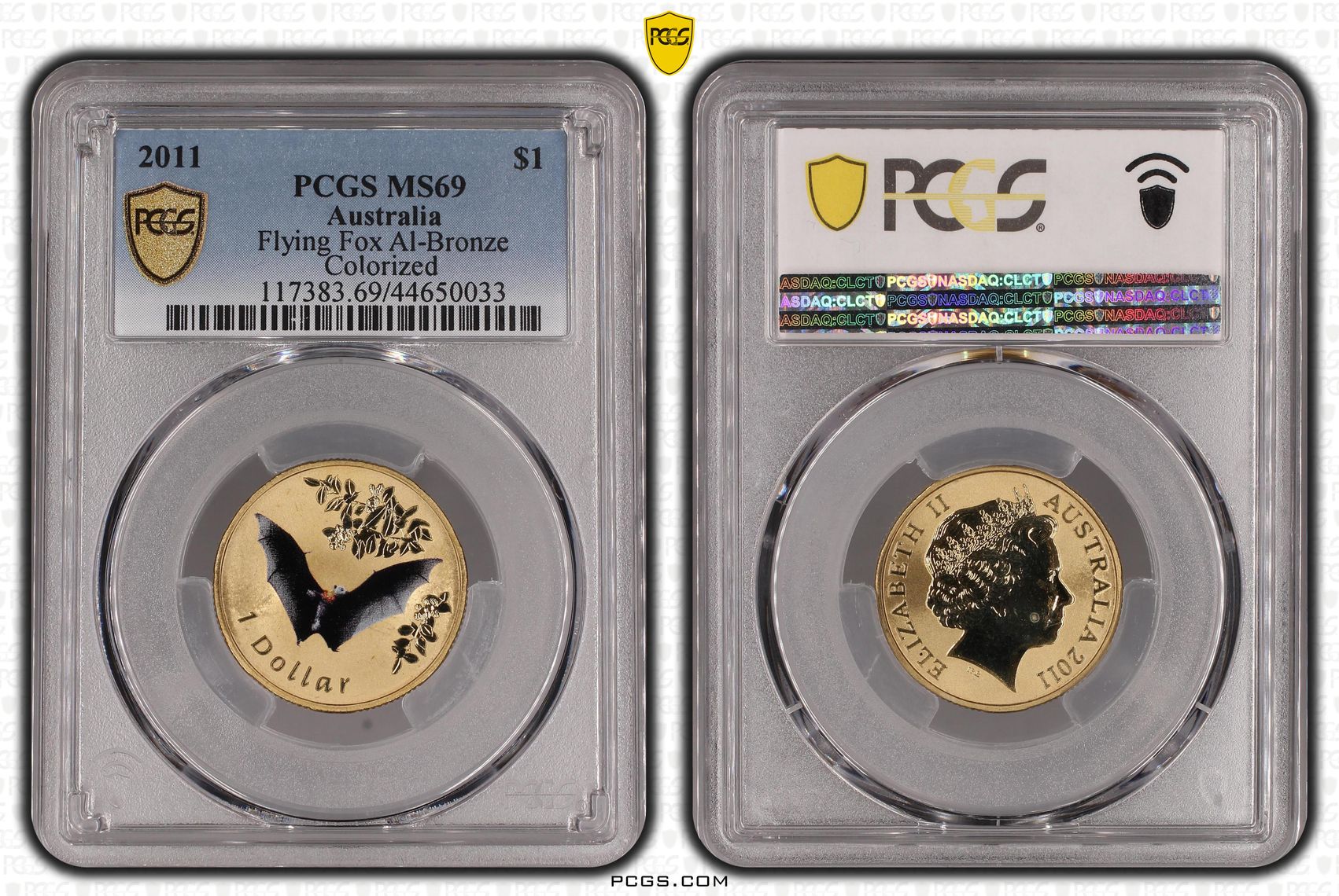 2011 Australia One Dollar, $1 Flying Fox Al-Bronze Colorized PCGS - MS69 POP 4/0 -033