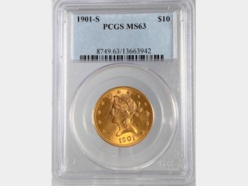 1901 USA LIBERTY GOLD TEN DOLLAR COIN MS63
