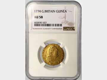 1774 GEORGE III SHIELD GOLD GUINEA AU58
