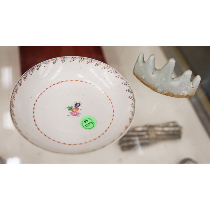 2pc Antique Chinese Porcelain Dish & Brush Rest 3.5'' to 5.5''