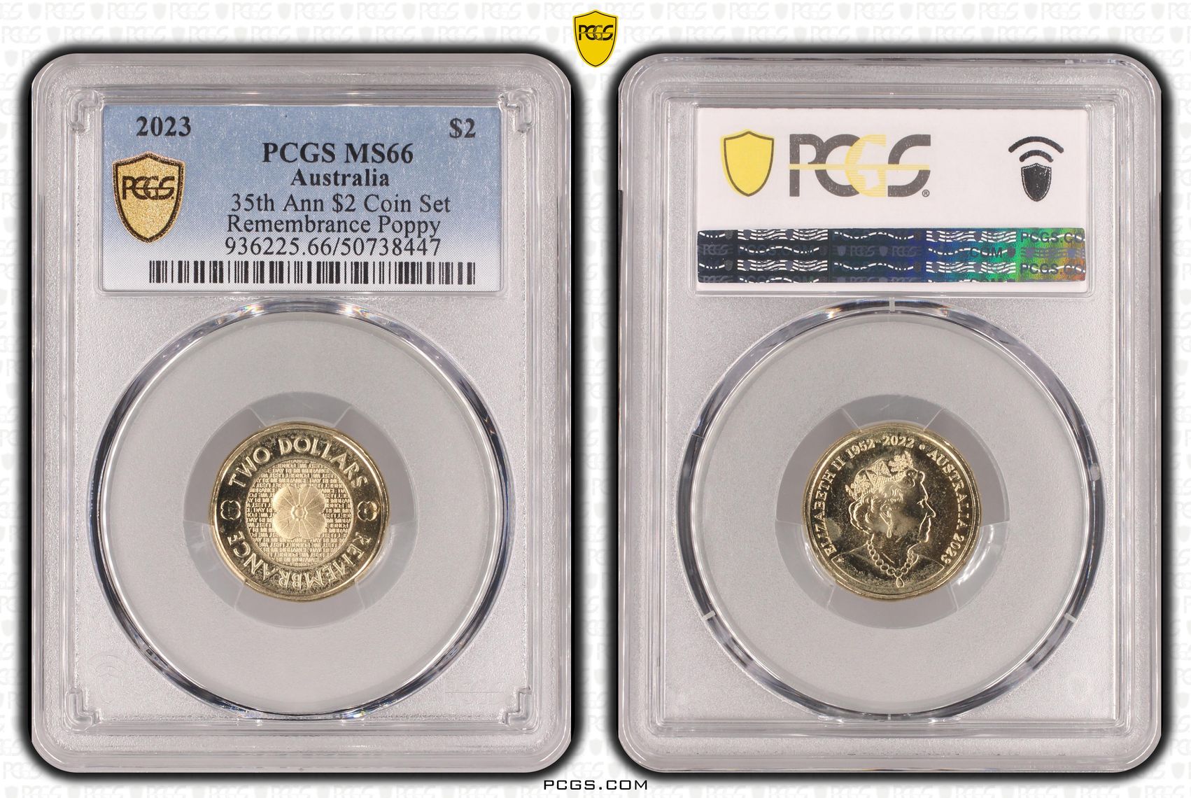 35th Ann $2 Coin Set Remembrance Poppy, Two Dollar, 2023, PCGS MS66
