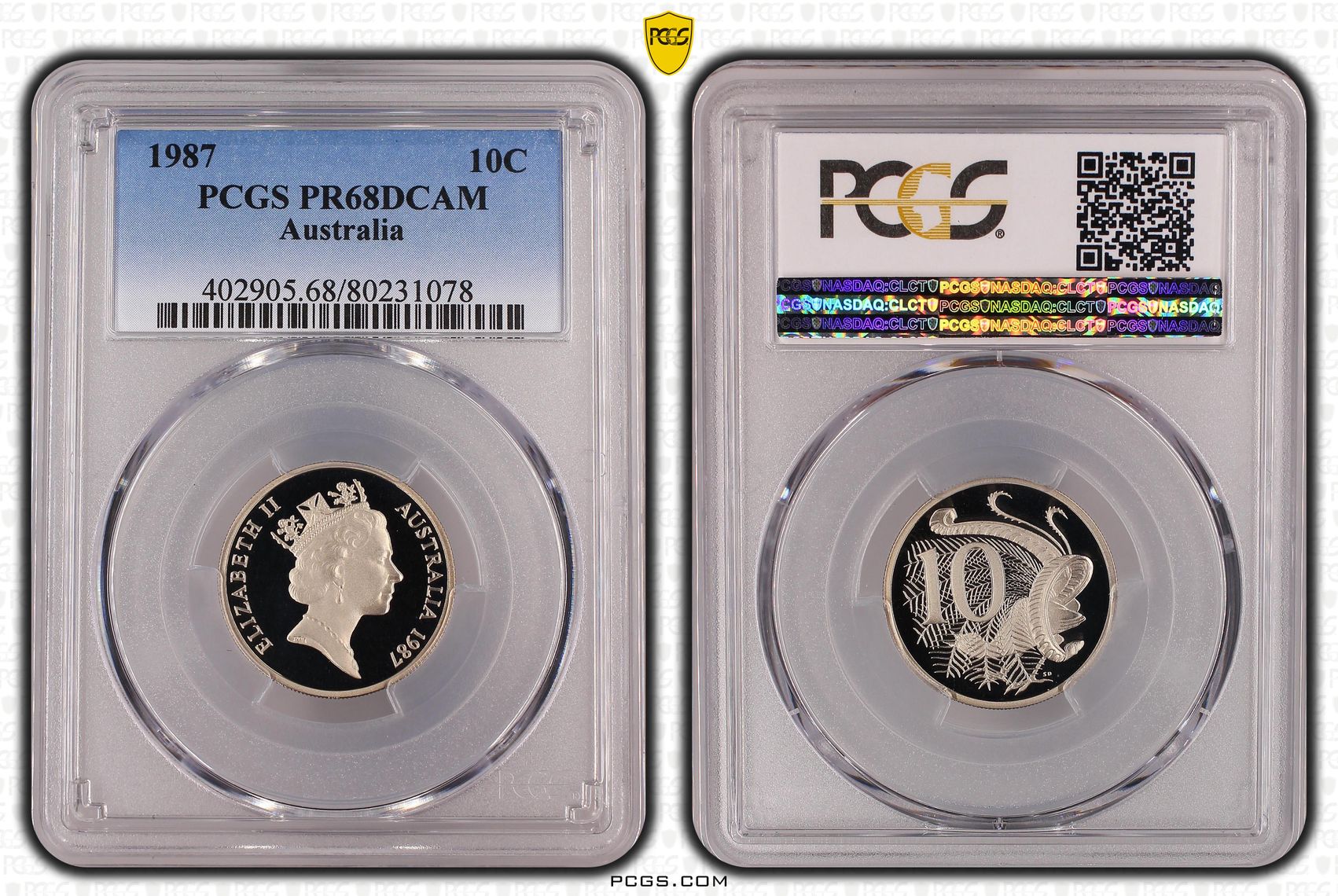 Elizabeth II, Ten Cent, 1987, PCGS PR68DCAM