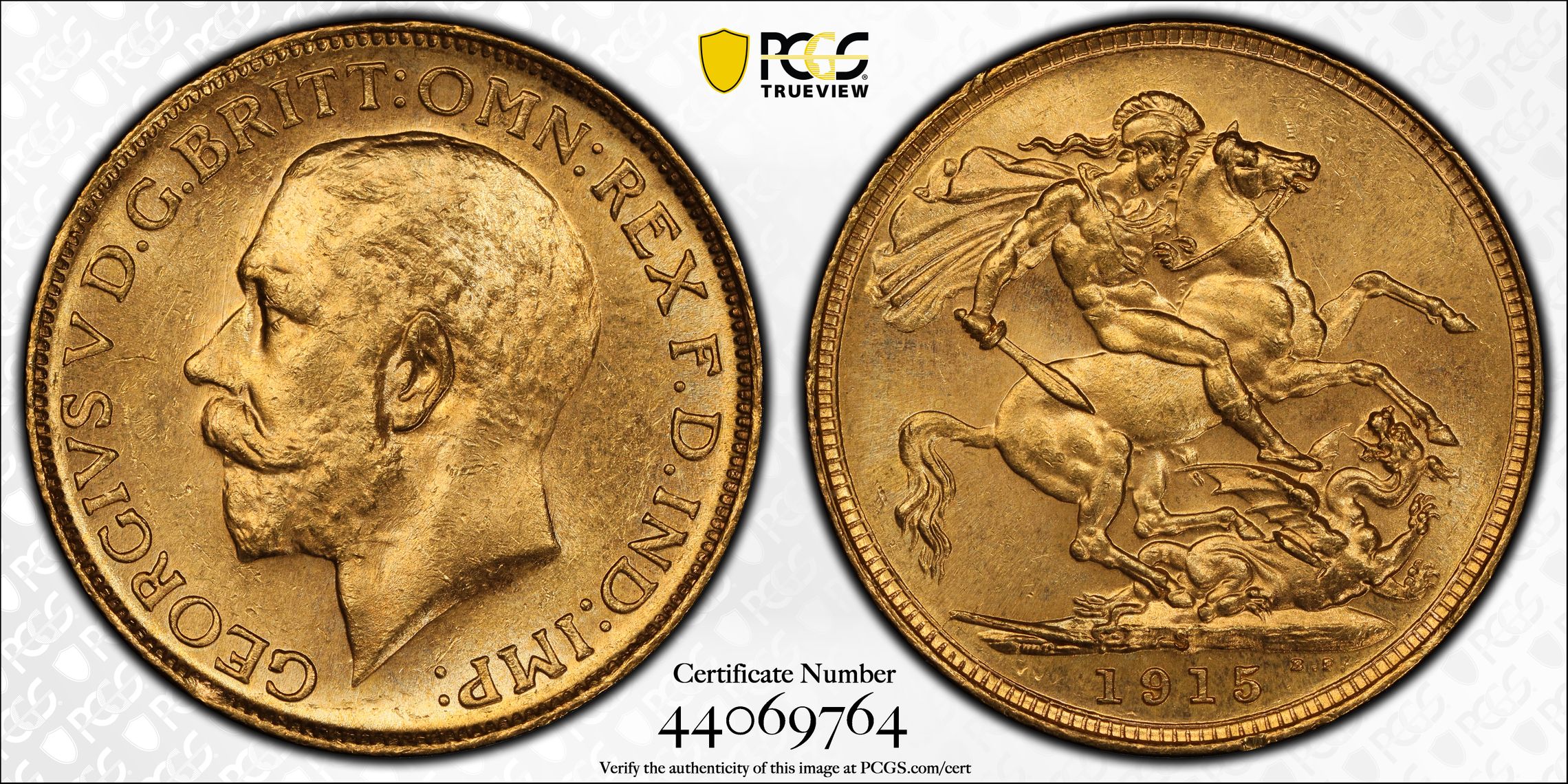 George V, St George Reverse, Sovereign, 1915-S, PCGS MS64