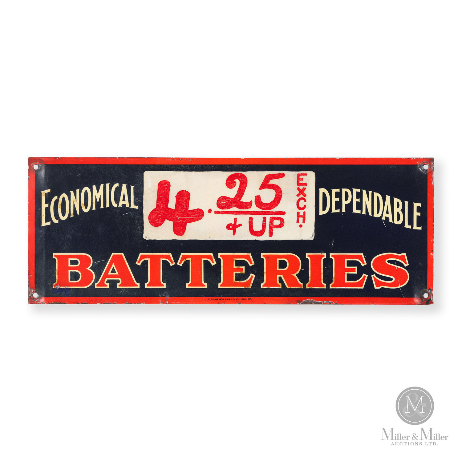 USL Economical Dependable Batteries Rack Sign | Miller & Miller ...