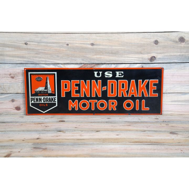 Penn-Drake Motor Oil Single Sided Tin Embossed Metal Sign TAC 8