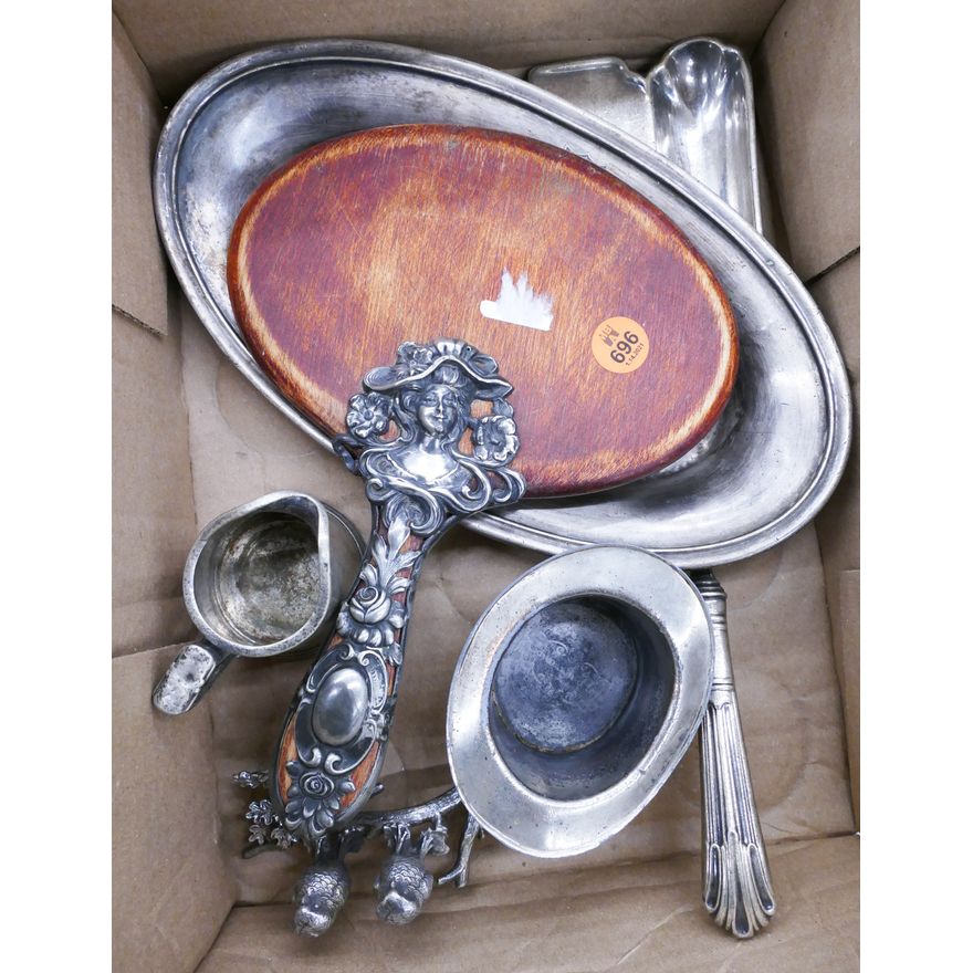 Box Silverplate Hand Mirror Etc