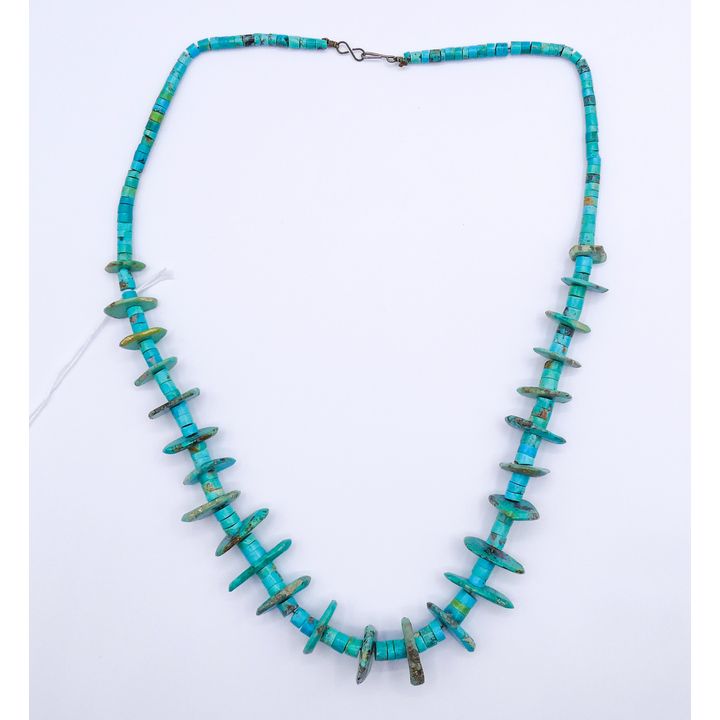Old Navajo Turquoise Heishi Bead Necklace 26''