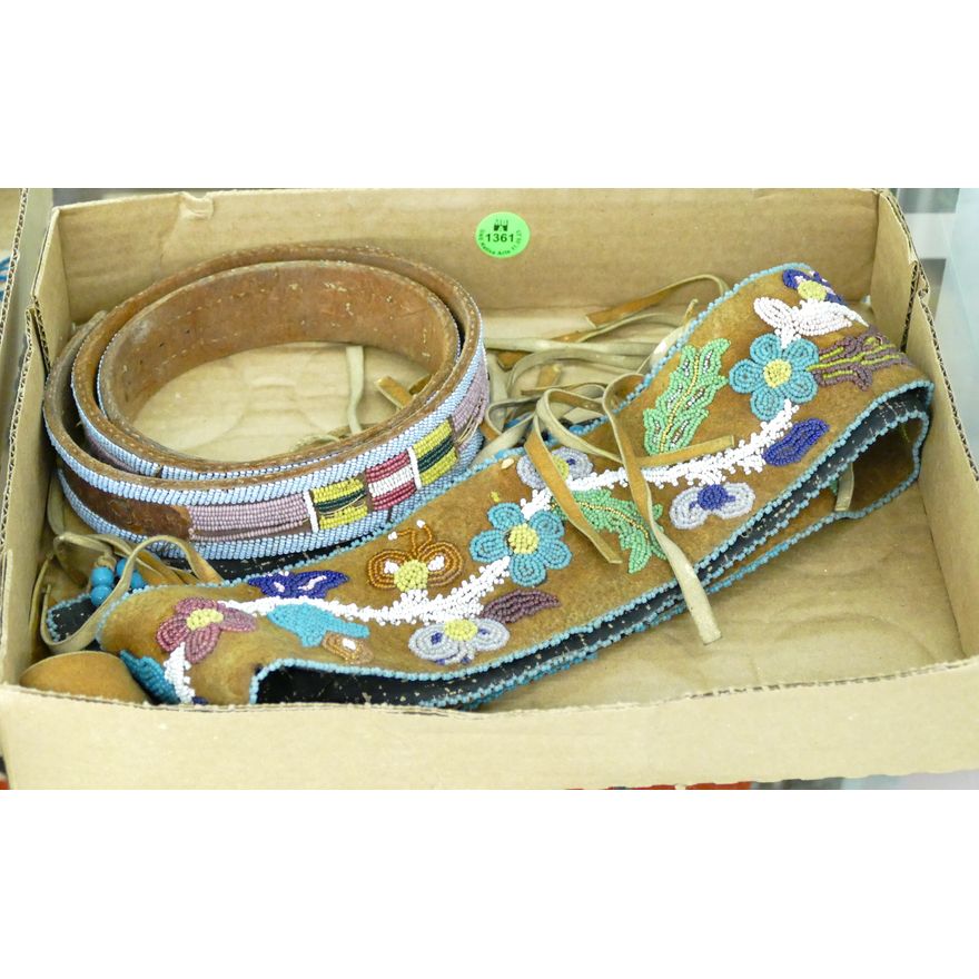 Box 2pc Old Native Beadwork Leather Belts