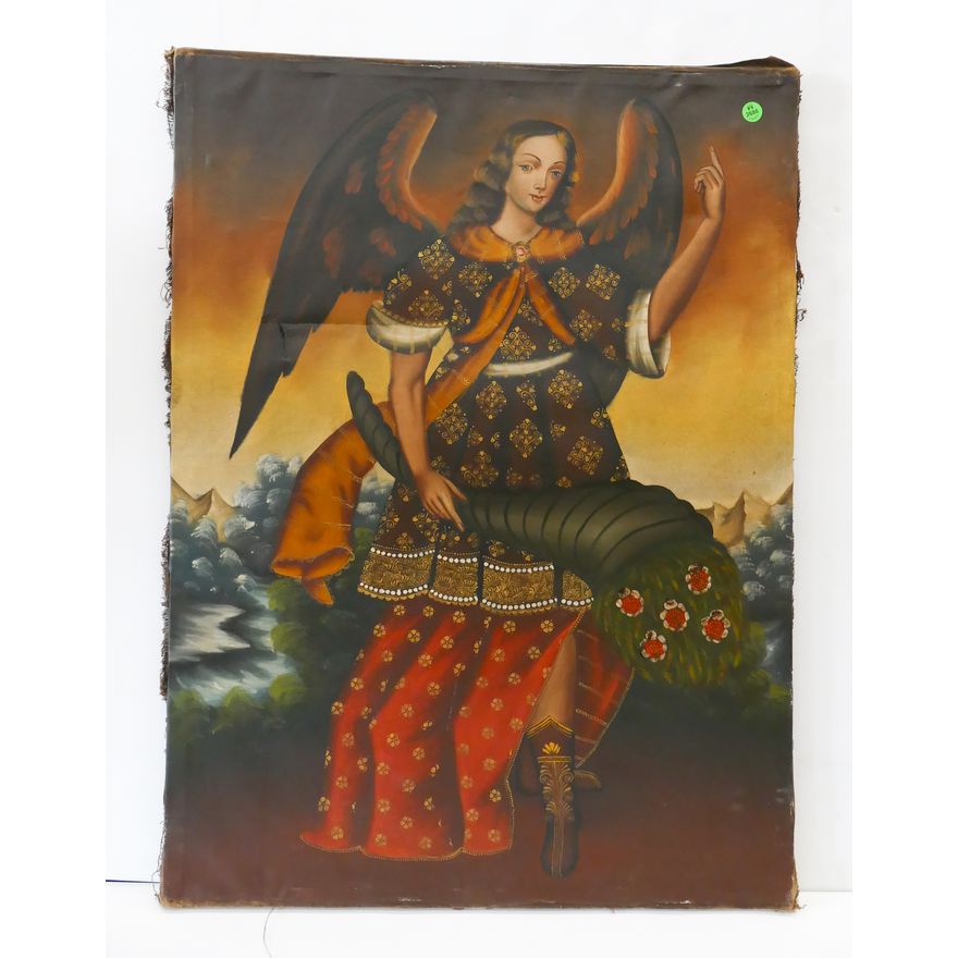 Old Spanish Religious Oil on Canvas- 32x23'' with old tear repair