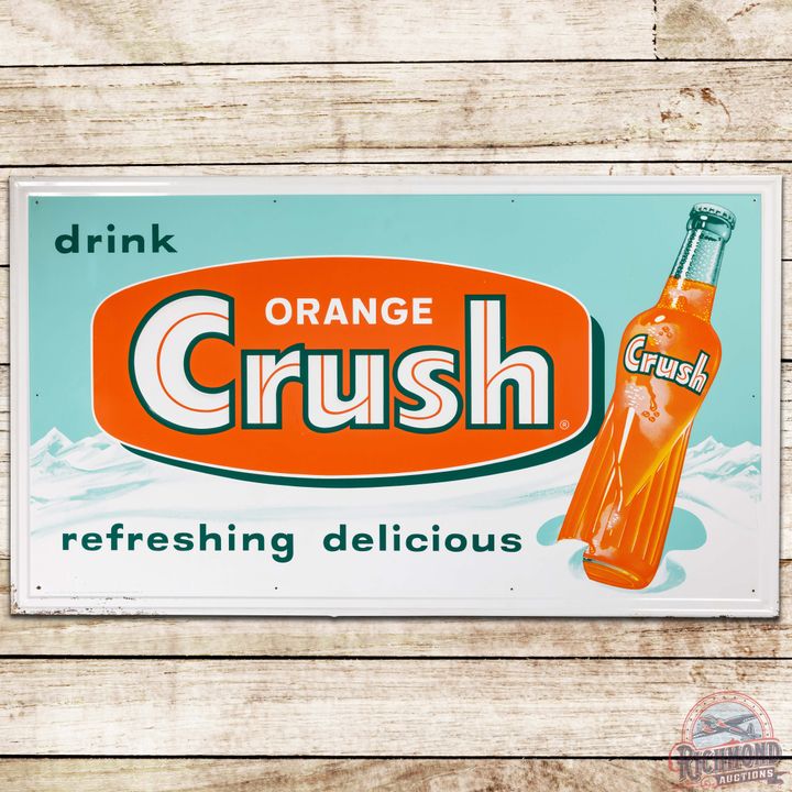 Drink Orange Crush "Refreshing Delicious" Emb. SS Tin Sign w/ Bottle