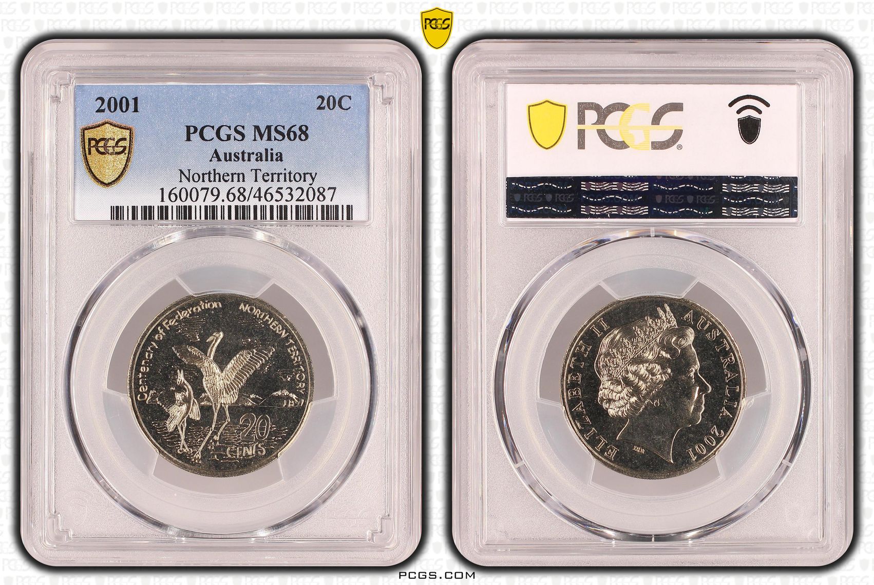 67 · Elizabeth II, Northern Territory, Twenty Cent, 2001, PCGS MS68