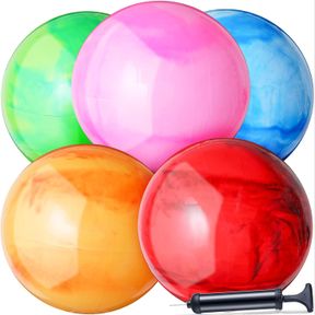 CHUMIA 18 INCH FUN BOUNCY BALLS 5 PCS RUBBER INFLATABLE BEACH BALL BOUNCING SENSORY PLAYBALLS WITH HAND AIR PUMP FOR PARK BACKYARD