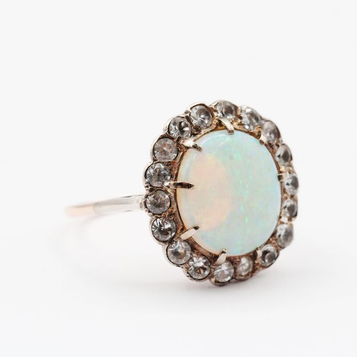 9ct Gold Opal & White Sapphire Vintage Ring
