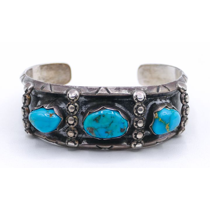 Navajo Sterling & Turquoise Cuff Bracelet Fits 6'' - 39 Grams, marked M.L.