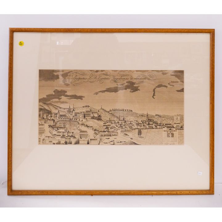 Zagreb Croatian City Scene Lithograph Framed- 25x31''
