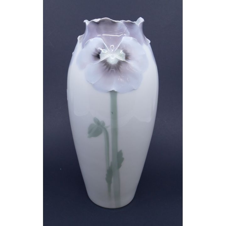 Antique Rorstrand Swedish Porcelain Pansies Vase by Nils Lundstrom- 9''