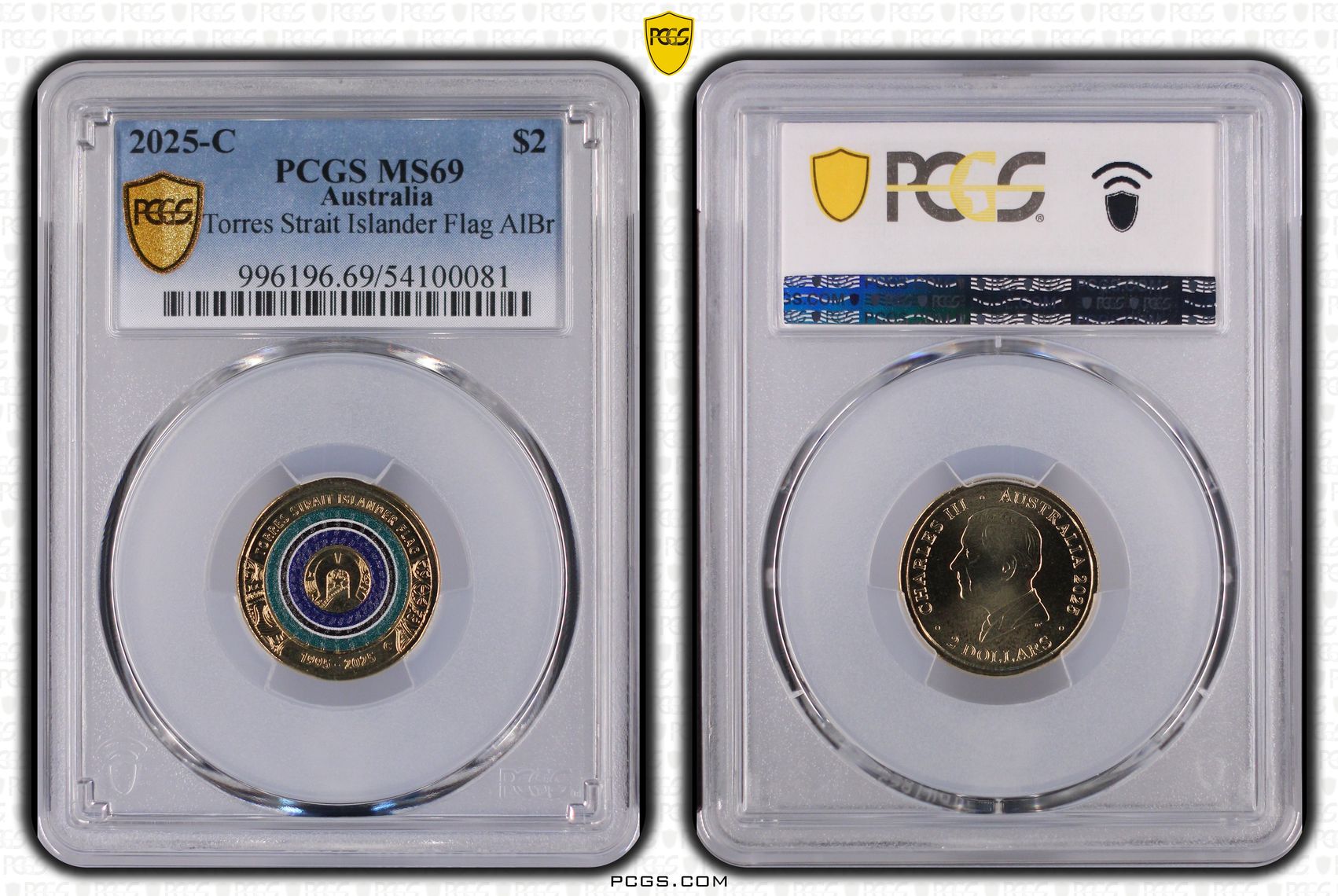 Torres Strait Islander Flag Colourised AlBr, Two Dollar, 2025-C, PCGS MS69