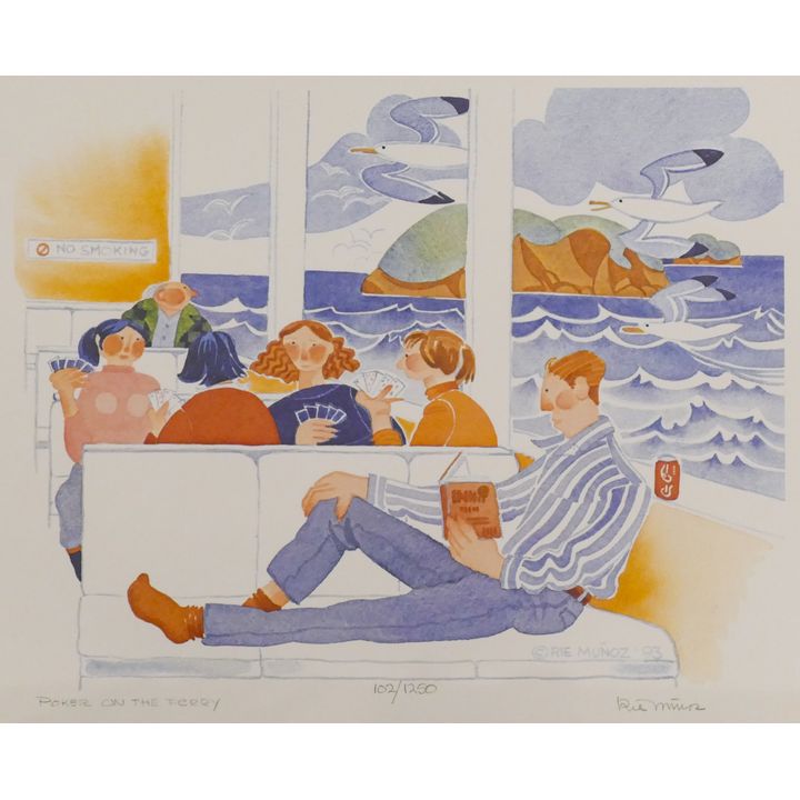 Rie Munoz ''Poker On The Ferry'' 1993 Signed Print 13'' x 15.5'' Sheet.