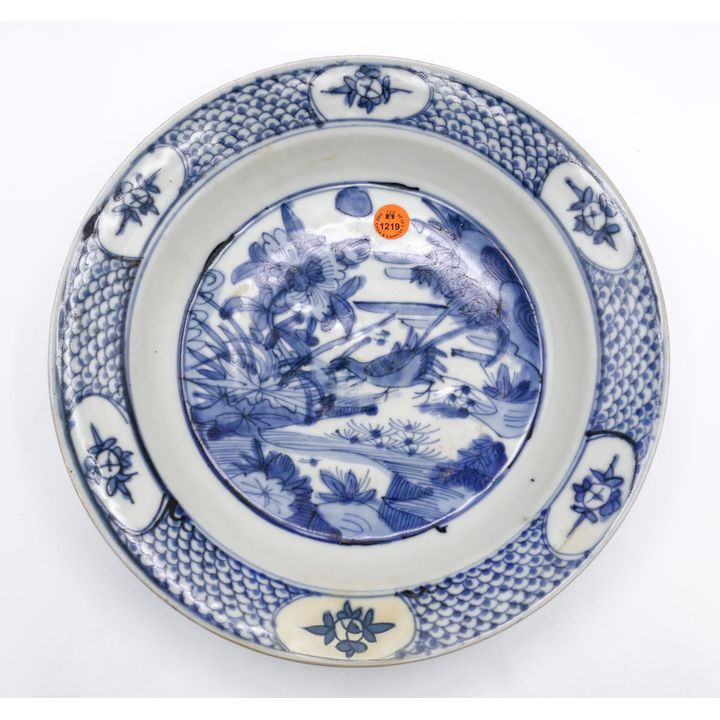 Chinese Ming Blue & White Bird Bowl 11''