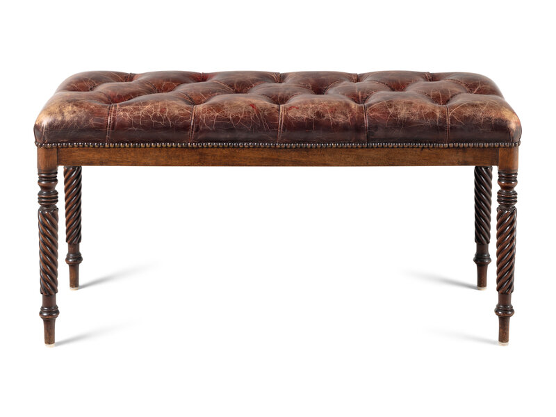 A Button-Tufted Leather Upholstered Bench