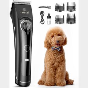 ONEISALL DOG CLIPPERS FOR GROOMING THICK CURLY HAIR, LOW NOISE DOG GROOMING KIT WITH DETACHABLE METAL BLADES