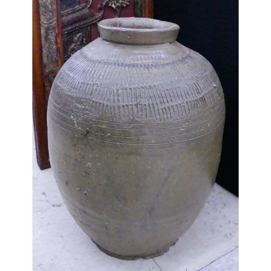 Antique Japanese Stoneware Storage Jar- 17''
