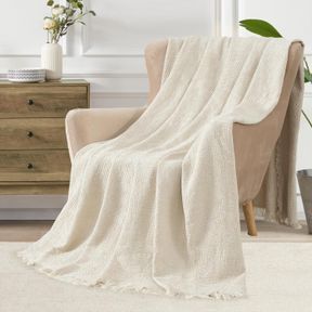 GINAMUSE 100% COTTON WAFFLE WEAVE QUEEN SIZE BLANKET LIGHTWEIGHT SUMMER BREATHABLE THIN BLANKET FOR COUCH SOFA 90X90 INCHES WHITE