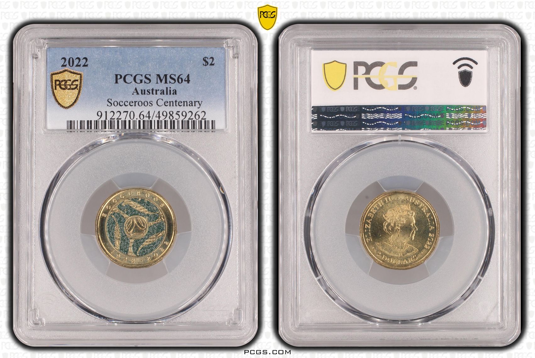 Socceroos Centenary , Two Dollar, 2022, PCGS MS64