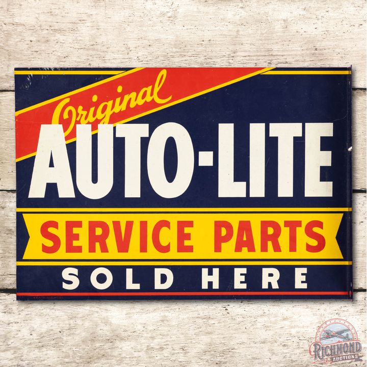 Original Auto-Lite Service Parts Sold Here Tin Flange Sign TAC 8.75 & 8.25