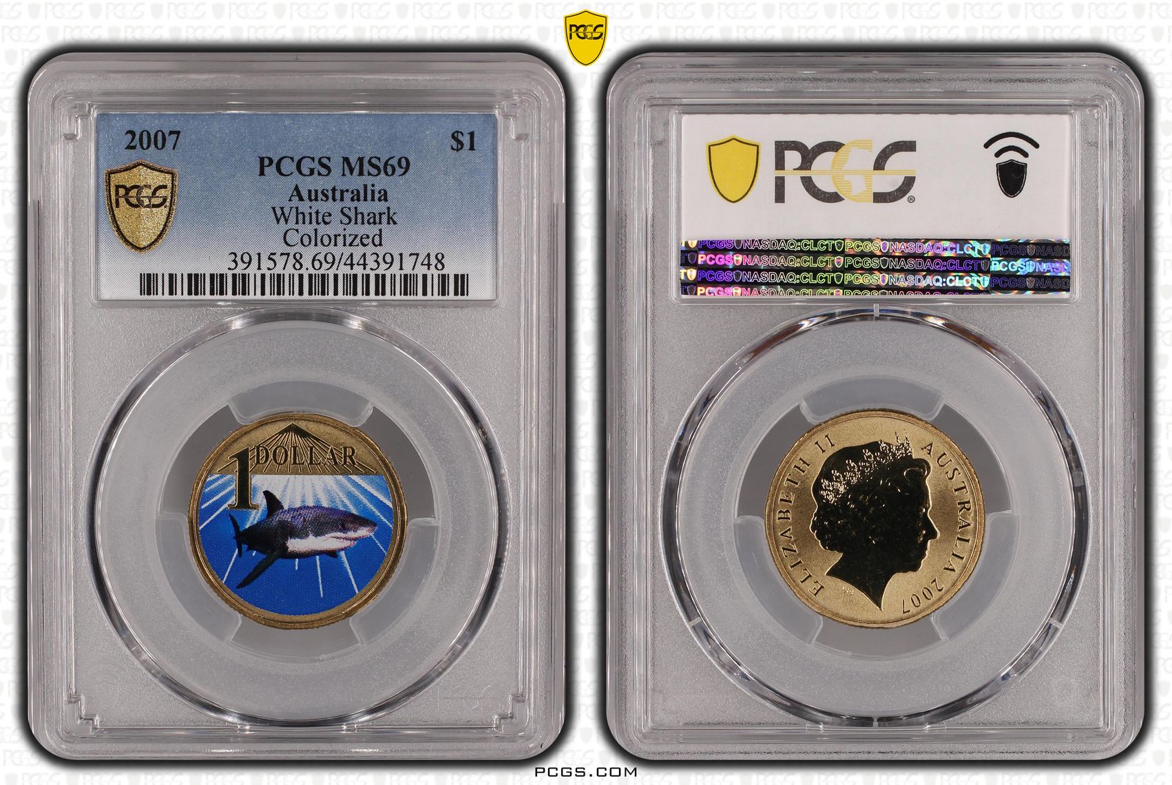 2007 Australia One Dollar, $1 White Shark PCGS - MS69 POP 4/0 -748