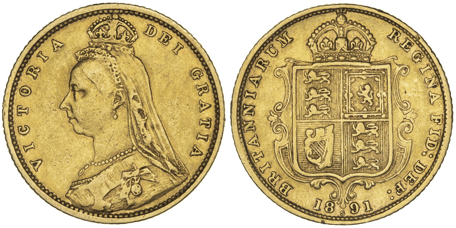 Victoria, Shield Reverse, Half Sovereign, 1891-S, aVF
