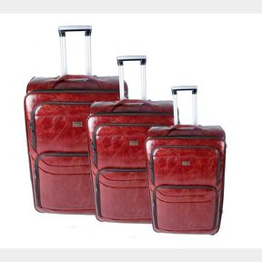 Nexco Luggage Bag Set of 3 PU Leather Travel Suitcases 28 24 22 inch Red |