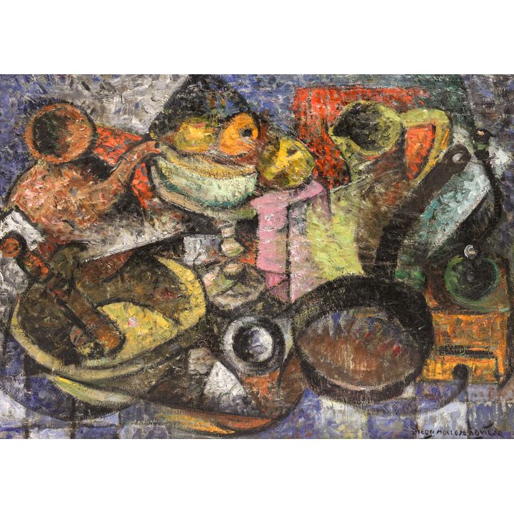 Mexican Modernist Cubist Still Life Oil