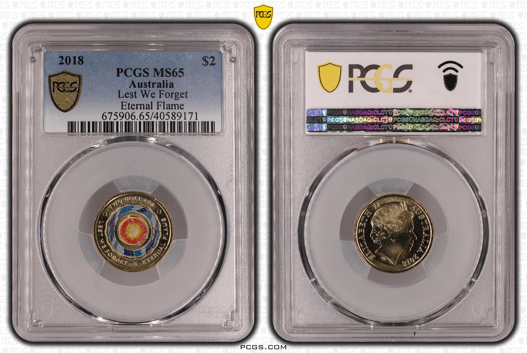 Elizabeth II, Lest We Forget - Eternal Flame, Two Dollar, 2018, PCGS MS 65
