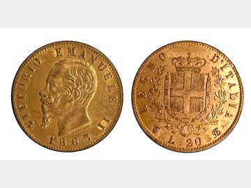 1863 ITALIAN VITTORIO EMANUELE II GOLD 20 LIRA COIN