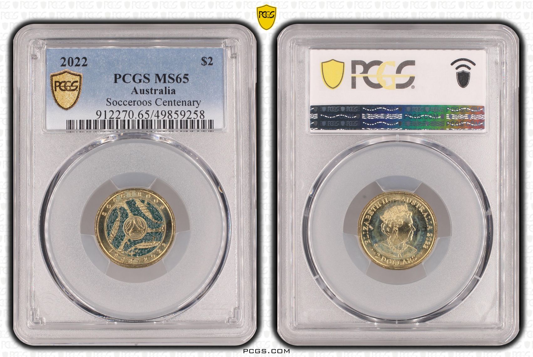 Elizabeth II, Socceroos Centenary , Two Dollar, 2022, PCGS MS65