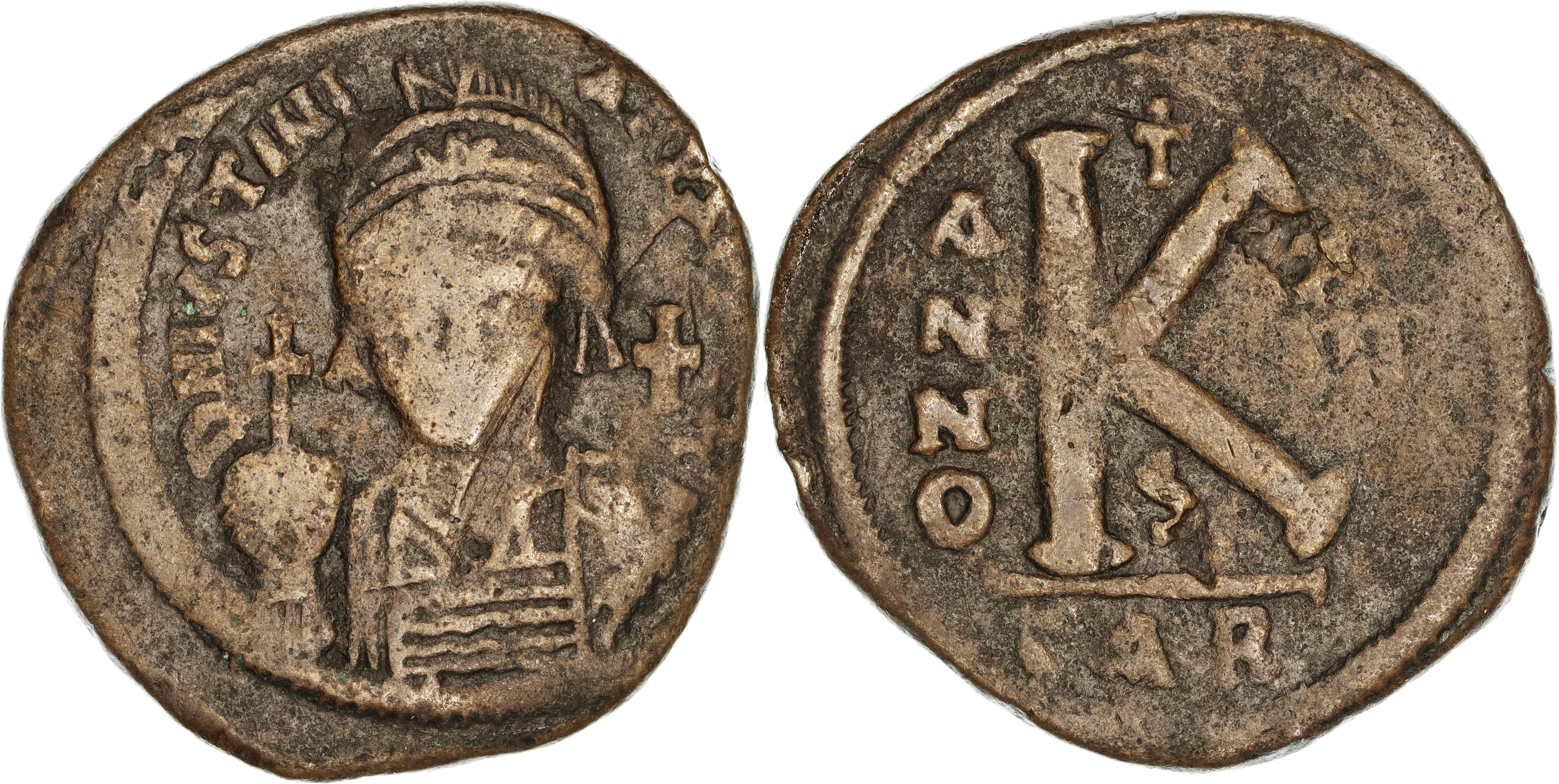 Byzantine Empire, Justinian I, Æ Half Follis, 539-540 AD, nVF