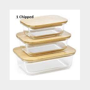 Rectangular Glass Food Storage Container Set with Sealed Bamboo Lids-640ml - 1 040ml - 1 520ml (1 Chipped)- 51743/5917 B1(S1)