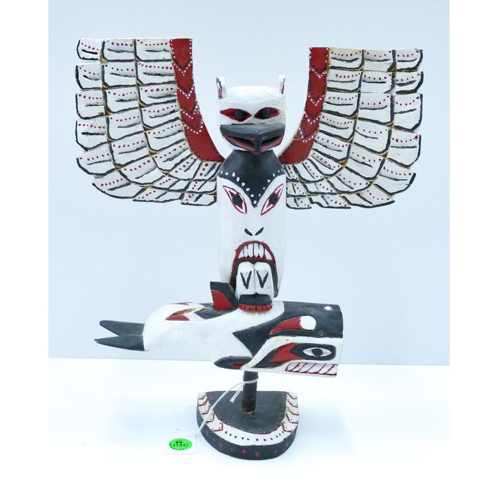 Larry Smith (Makah) ''Thunderbird and Whale'' Cedar Totem Model 13''x11''