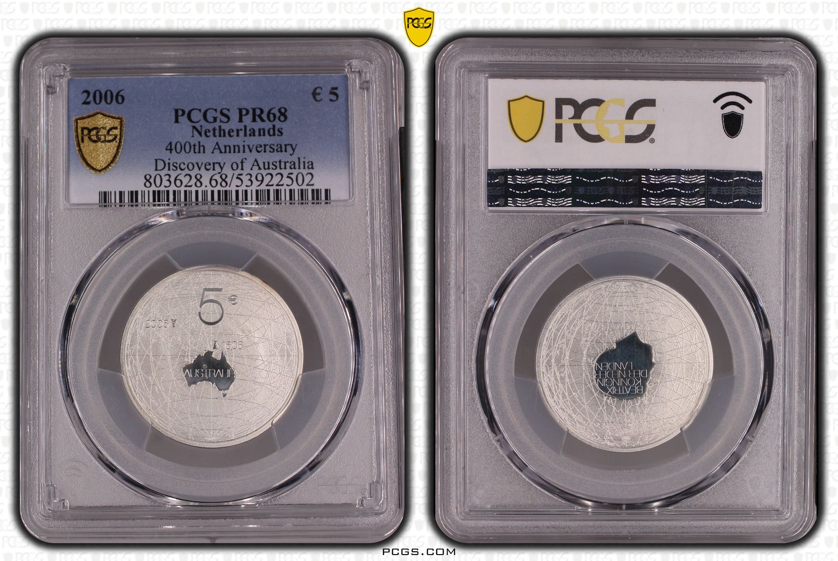 Netherlands, 400th Anniversary Discovery of Australia, Five Euro, 2006, PCGS PR68