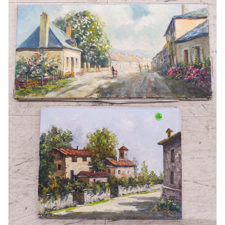 2pc European Small Cottage Scene Oil Paintings- largest 10x20''