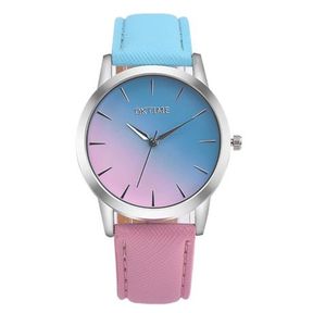 Women Wrist Watches Fashion Retro Rainbow Design Alloy Quartz Leather Band - Pink Blue - Unisex-Bar 9902042662455- 51745/26354