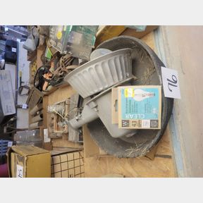 4 boxes, food pan, wood seine floats, radio, yard light, shears